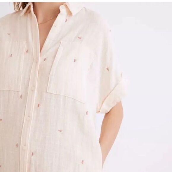 Madewell Embroidered Lightspun Lakeline Shirtdress Beige sz Small - Picture 3 of 13